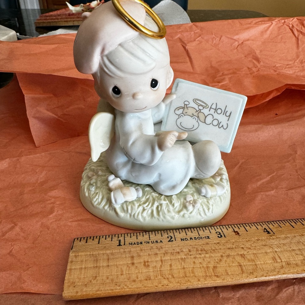 Precious moments Angel Figurine with Holy Cow Sign